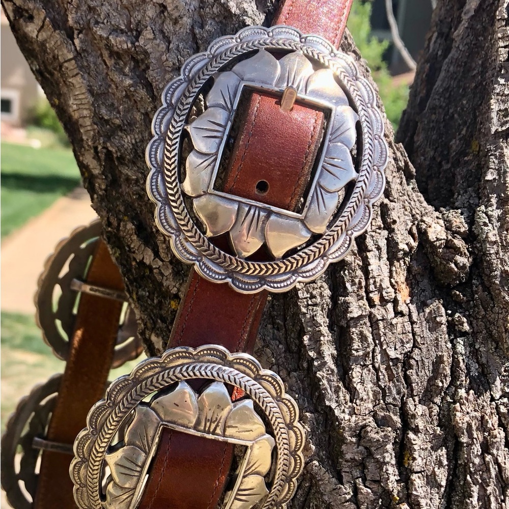 Brighton Brown Leather Western Belt with 8 Silver Medallion Conchos